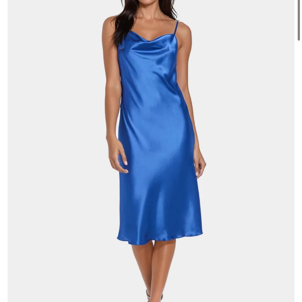 Bebe Blue Satin Chemise with Cowl Neckline